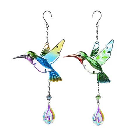 Acchiappasole Colibrì in Ferro e Vetro di Cristallo Decorazione Sospesa Finestra Giardino
