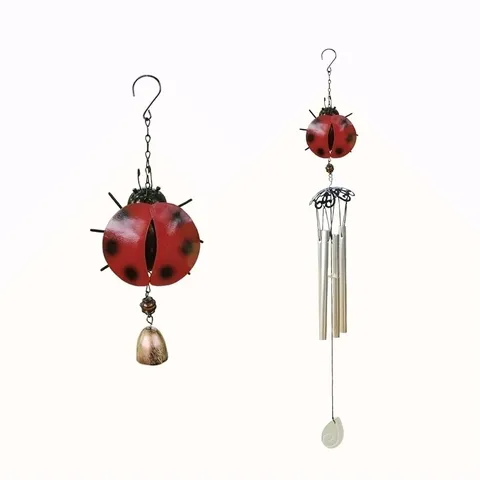 Campanella a Vento Coccinelle in Ferro e Campana Sospesa Giardino Esterno Metallo Decorazione Animale Carillon Casa Cortile Regalo