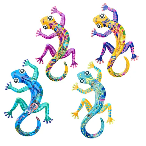 Appeso a Parete Lucertola in Ferro Colorato Decorazione Murale Gecko in Metallo Ornamento Sospeso Animale Dipinto a Mano Per Casa Giardino Interno Esterno