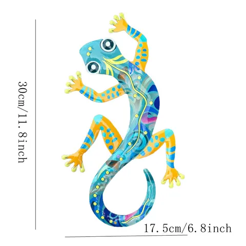 Appeso a Parete Lucertola in Ferro Colorato Decorazione Murale Gecko in Metallo Ornamento Sospeso Animale Dipinto a Mano Per Casa Giardino Interno Esterno