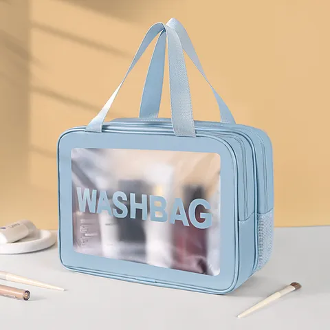 Large Capacity Waterproof PVC Makeup Bag Double Layer Clear Toiletry Bag Travel Cosmetic Organizer Pouch For Women