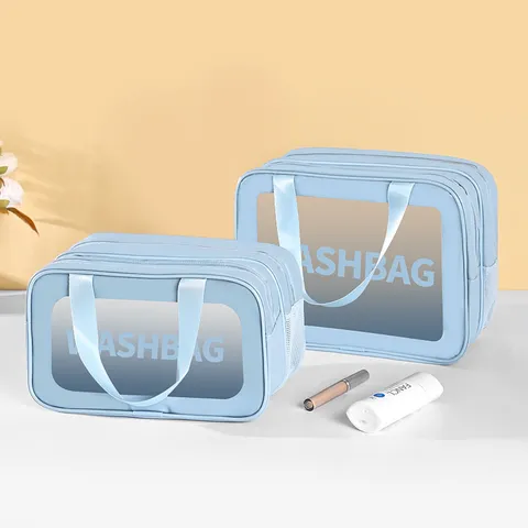Borsa da Toeletta Impermeabile di Grande Capacità Doppio Strato Organizer Trucco Trasparente Separazione Umido Asciutto per Donna