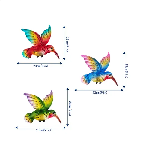 Arte da Parete in Ferro Colibrì Scultura Sospesa in Metallo Uccello Sfumatura Colorata Decorazione Murale Giardino