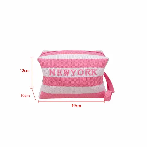 Sac Cabas Tricoté Décontracté Grande Capacité Trousse de Maquillage Rayée Femmes Vacances Plage Sac à Main Pochette de Rangement Multicolore