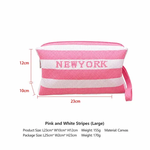 Sac Cabas Tricoté Décontracté Grande Capacité Trousse de Maquillage Rayée Femmes Vacances Plage Sac à Main Pochette de Rangement Multicolore
