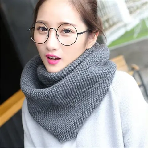 Women Winter Warm Knitted Neck Warmer Thickened Solid Color Scarf Korean Casual Fashion Female Winter Neck Cover