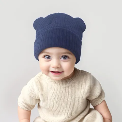 Infant Baby Winter Warm Knit Hat Cute Bear Ears Solid Color Beanie Soft Comfortable Toddler Caps For Boys And Girls