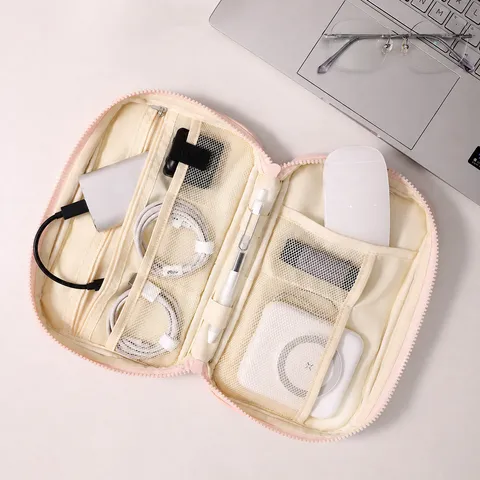 Portable Travel Digital Storage Bag Quilted Cable Organizer Pouch Lightweight Handheld Earphone Mouse Power Bank Bag