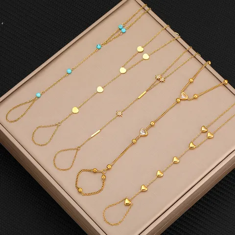 Minimalist Stainless Steel Hand Chain Bracelet For Women Elegant Titanium Steel Heart Star Rhinestone Finger Linked Bracelets Fashion Jewelry