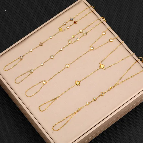 Minimalist Stainless Steel Hand Chain Bracelet For Women Elegant Titanium Steel Heart Star Rhinestone Finger Linked Bracelets Fashion Jewelry