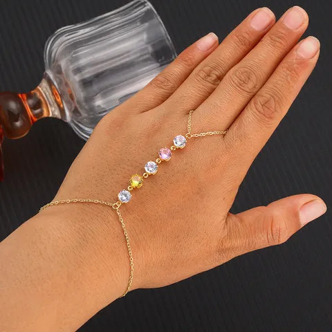 Fashion Titanium Steel Zircon Heart Hand Chain Bracelet Women Luxury Multi-Color Crystal Finger Ring Jewelry Gift