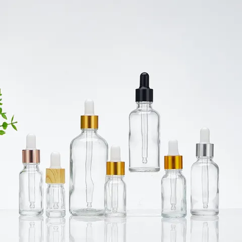 Botella de Vidrio Transparente con Gotero Vidrio Engrosado Botella Recargable para Aceites Esenciales Frascos de Suero Cosmético Contenedor de Líquido de Aromaterapia