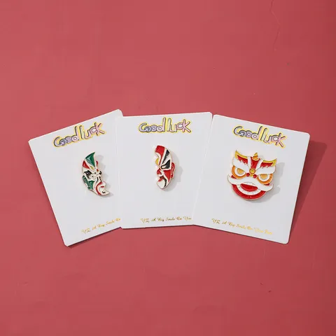 Traditional Chinese Style Peking Opera Mask Lion Dance Alloy Brooch Fashion Enamel Lapel Pin Badge Jewelry Gift