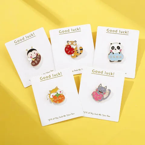 Cartoon Animal Enamel Brooch Badge Cute Panda Cat Tiger Fox Alloy Lapel Pin Fashion Jewelry Gift For Students