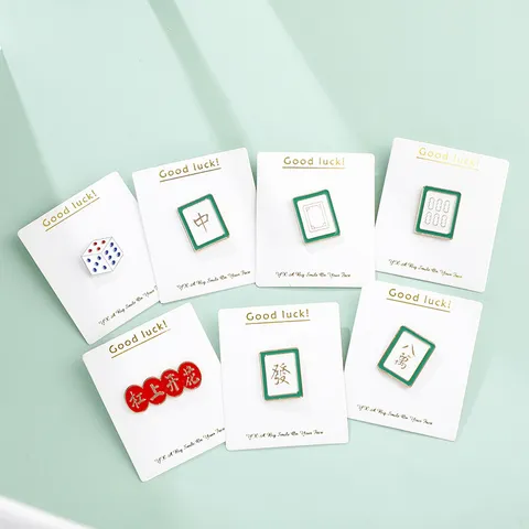 Chinese Style Mahjong Tile Metal Enamel Brooch Badge Cute Creative Fashion Clothing Backpack Accessories Jewelry Gift