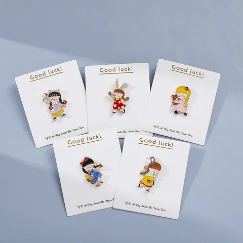 Japanese Korean Cartoon Girl Series Metal Enamel Brooch Cute Basket Flower Flag Bear Badge Fashion Jewelry Gift