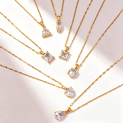 Roestvrij Staal Zirkon Halsketting 18K Verguld Luxe Geometrische Hanger Chique Sleutelbeen Sieraden Voor Unisex
