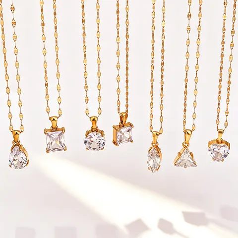Roestvrij Staal Zirkon Halsketting 18K Verguld Luxe Geometrische Hanger Chique Sleutelbeen Sieraden Voor Unisex