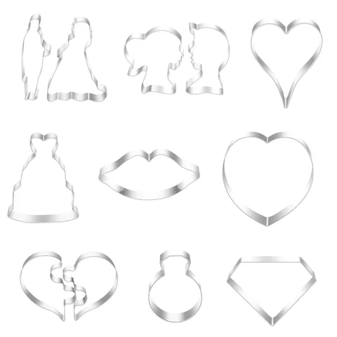 Set Tagliabiscotti in Acciaio Inossidabile per Matrimonio e San Valentino Sposo Sposa Cuore Anno Diamante Stampa Pasticceria Utensile da Cucina