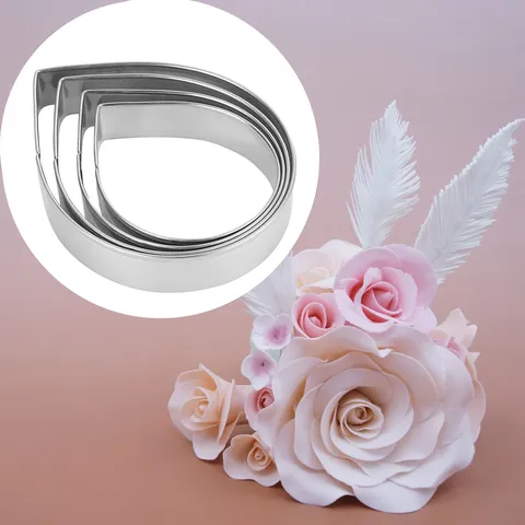Set di Stampi per Fondant in Petali di Rosa in Acciaio Inossidabile Forma a Goccia Strumenti per Decorare Torte