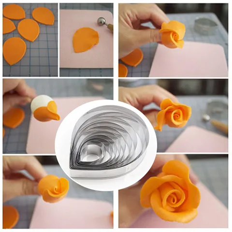 Set di Stampi per Decorazione Torta Fondente con Petali di Rosa in Acciaio Inox Utensili da Taglio per Pasticceria Fai da Te Articoli da Cucina