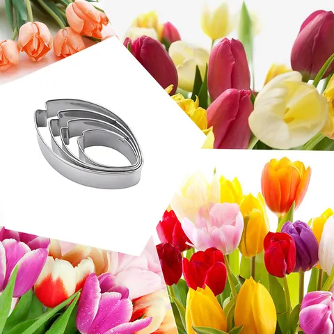Set di Stampi Tagliafiori in Zucchero Inglese in Acciaio Inossidabile Tulipano Utensile da Forno per Decorare Torte Fondant DIY