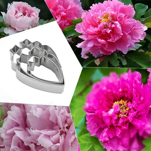 Set di Stampie Tagliatori per Torte a Forma di Petalo di Fiore di Peonia in Acciaio Inossidabile Strumento di Cottura Fondant