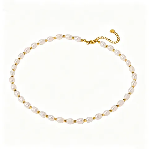 Minimalista Acero Inoxidable Perla de Agua Dulce Collar Pulsera Set Dorado Plateado Chapado Cadena Moda Joyería Regalo