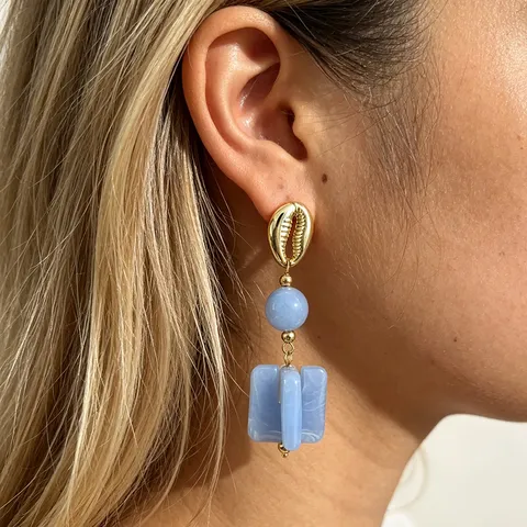 French Retro Color Blocking Resin Geometric Dangle Earrings Stainless Steel Post Exaggerated Drop Earrings For Women