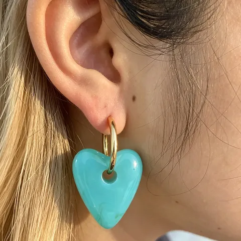 Ins Style Stainless Steel Hoop Earrings With Detachable Heart Resin Pendants Minimalist Fashion Jewelry Gift For Women