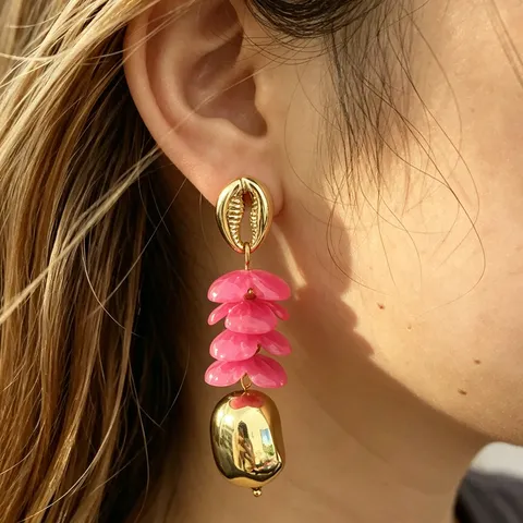 Vintage Geometric Floral Resin Drop Earrings Gold Plated Statement Earrings For Women