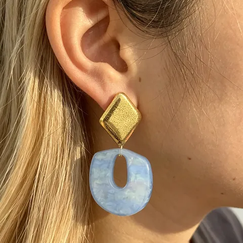Bohemian Vintage Geometric Oval Resin Stainless Steel Post Drop Earrings Fashion Statement Jewelry For Women Gift