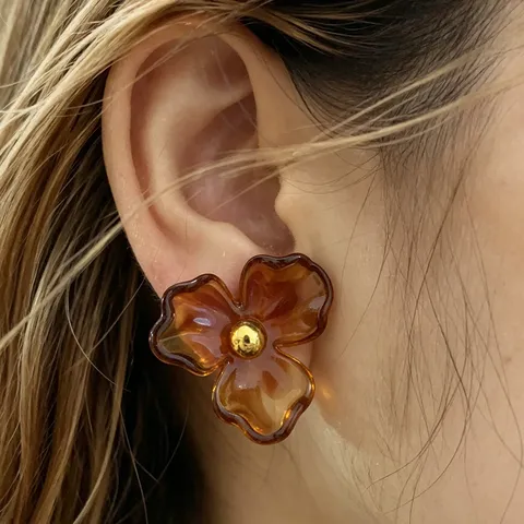 Fashion Floral Resin Stainless Steel Stud Earrings Sweet Petal Plant Flower Earring Jewelry Gift for Women Daily Wear