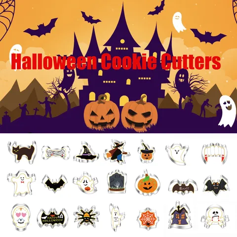 Stainless Steel Halloween Cookie Cutters Set Metal Baking Molds Pumpkin Ghost Bat Skull DIY Pastry Fondant Tools