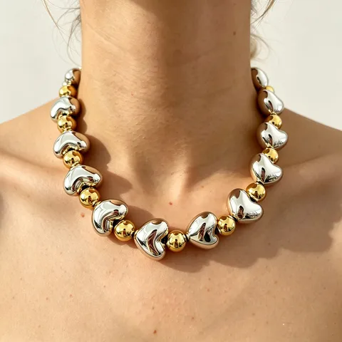 European American Fashion Resin CCB Bead Necklace Creative Love Heart Geometric Chain Women Jewelry