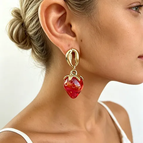 Ins Style Sweet Strawberry Pendant Drop Earrings Cute Acrylic Fruit Shell Design Fashion Jewelry Gift For Women