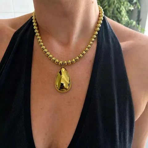 Minimalist Stainless Steel Beaded Necklace Irregular Open Hollow Floral Pendant Chain Fashion Jewelry For Women