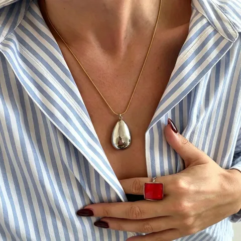 Fashion Stainless Steel 18K Gold Plated Geometric Teardrop Pendant Necklace For Women Elegant Daily Jewelry