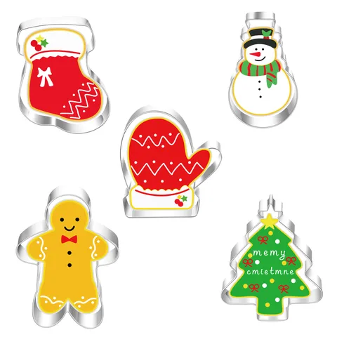 Ensemble d'Emporte-Pièces de Noël en Acier Inoxydable Bonhomme de Pain d'Epices Bonhomme de Neige Arbre Moules de Pâtisserie