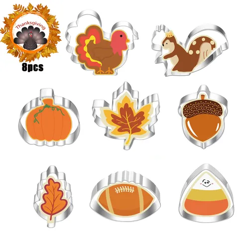 Set Tagliabiscotti Thanksgiving in Acciaio Inossidabile Tacchino Zucca Foglia d'Acero Stampi per Pasticceria