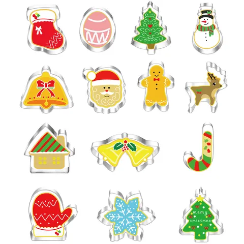 Stainless Steel Christmas Cookie Cutter Gingerbread Man Tree Snowflake Metal Baking Mold Pastry Tools