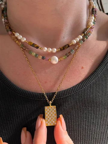 Bohemian Vintage Natural Stone Pearl Beaded Necklace For Women Layered Clavicle Chain Stylish Fashion Jewelry Gift