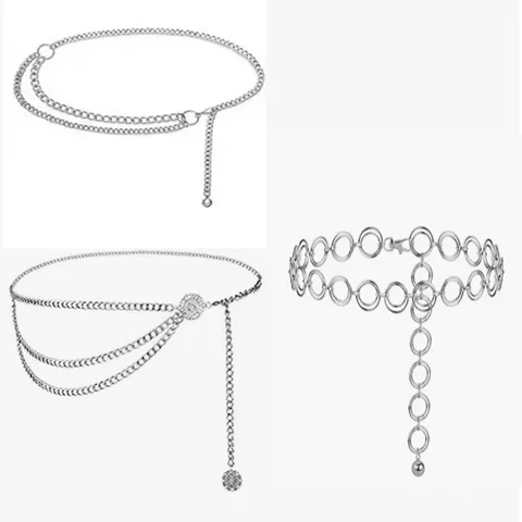 Women Multi-Layer Metal Waist Chain Punk Body Chain Adjustable Waistband Fashion Dress Belt Body Jewelry Accessories