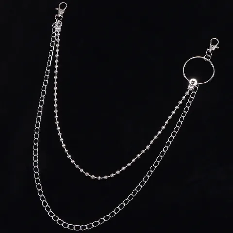 Punk Hip Hop Metal Waist Chain Double Layer Bead Chain With Large Ring Unisex Streetwear Pant Chain