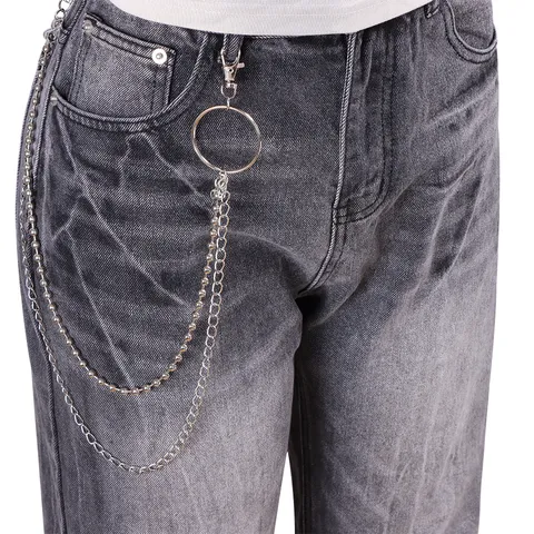 Punk Hip Hop Metal Waist Chain Double Layer Bead Chain With Large Ring Unisex Streetwear Pant Chain