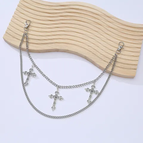 Hip Hop Double Layer Cross Waist Chain Punk Silver Metal Pants Chain Fashion Body Jewelry For Women Men