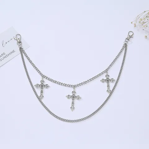 Hip Hop Double Layer Cross Waist Chain Punk Silver Metal Pants Chain Fashion Body Jewelry For Women Men