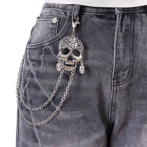 Punk Hip Hop Catena per Pantaloni con Teschio Catena in Metallo Multistrato Catena da Vita Rock Biker Gioielli da Strada per Uomini Donne