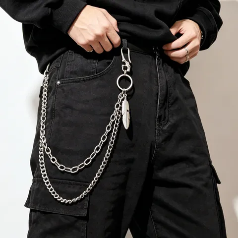 Punk Hip Hop Multi Layer Waist Chain Feather Pendant Metal Pants Chain Street Style Body Jewelry For Men Women