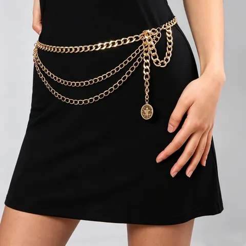 Fashion Multi Layer Chain Waist Chain For Women Vintage Coin Pendant Body Chain Metal Alloy Waist Jewelry